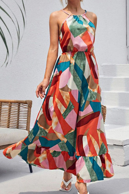 Multicolored Tied Grecian Neck Maxi Dress Multicolor