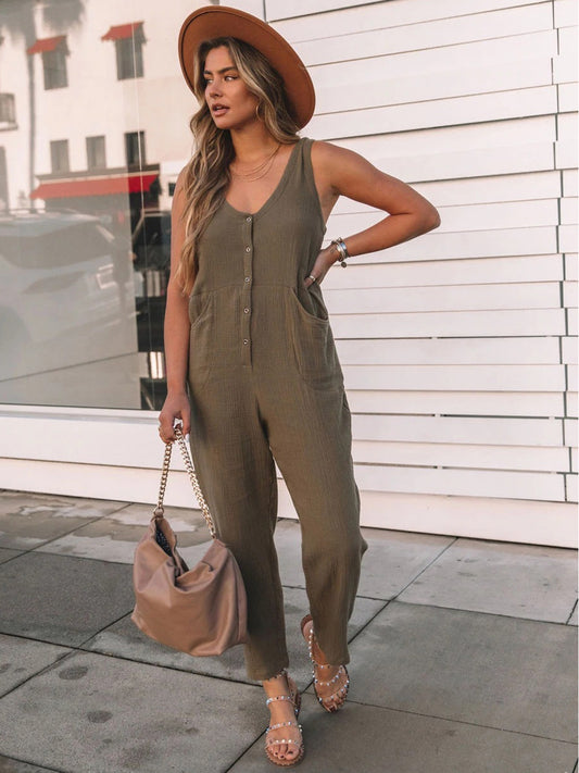Full Size Scoop Neck Wide Strap Jumpsuit Matcha Green