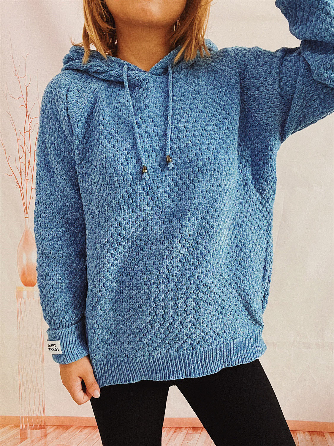 Drawstring Long Sleeve Hooded Sweater