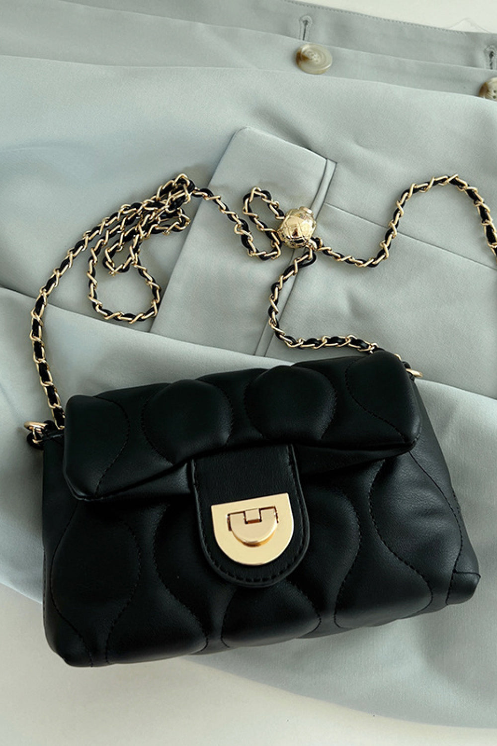 PU Leather Adjustable Chain Crossbody Bag Black One Size
