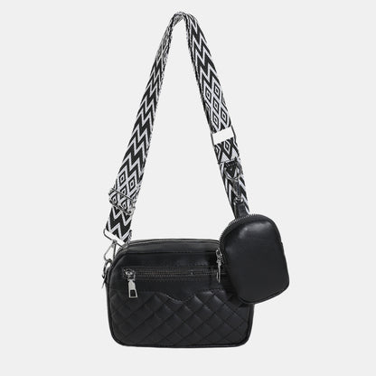 Stitching PU Leather Shoulder Bag Black One Size