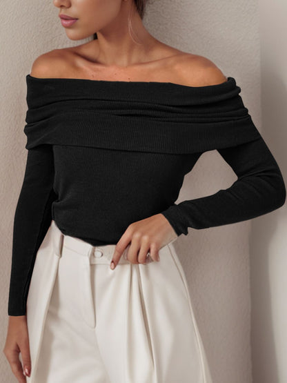 Off-Shoulder Long Sleeve Sweater Black