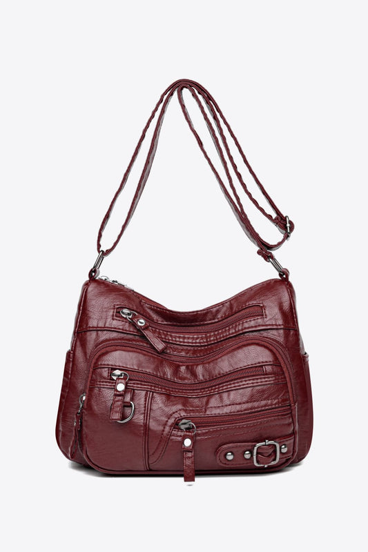 Multi-Pocket PU Leather Crossbody Bag - Thandynie