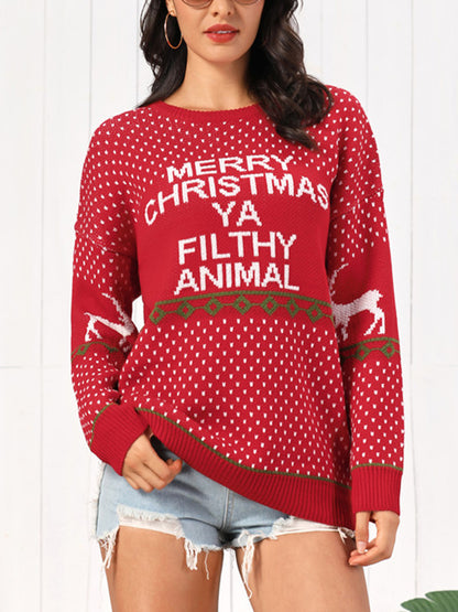 Christmas Element Round Neck Sweater Red