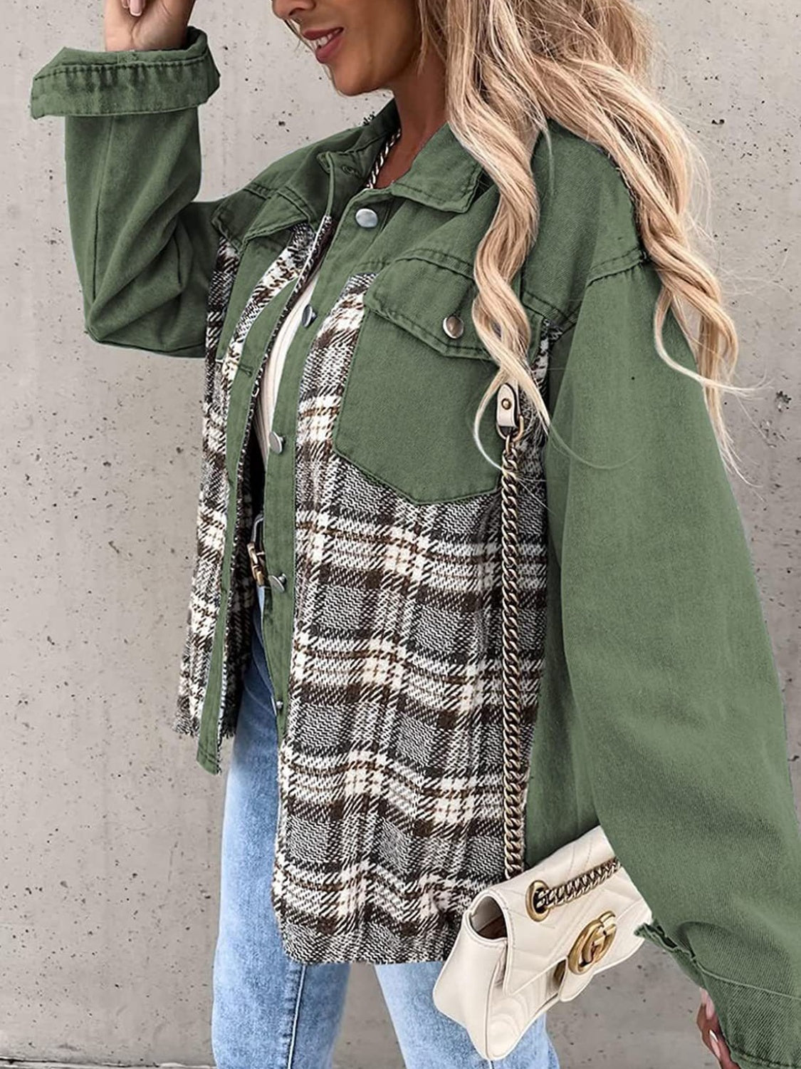 Plaid Button Up Dropped Shoulder Jacket - Thandynie