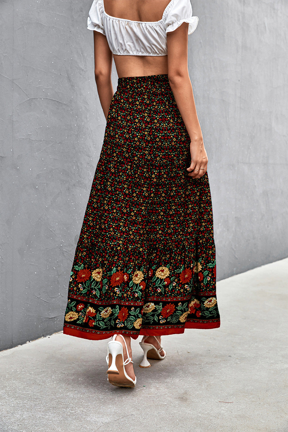 Floral Tied Maxi Skirt - Thandynie