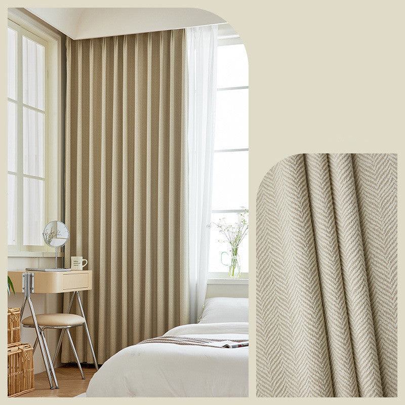 Home Fashion Herringbone Pattern Chenille Blackout Curtains – Stylish Solid Color Options Cream Yellow