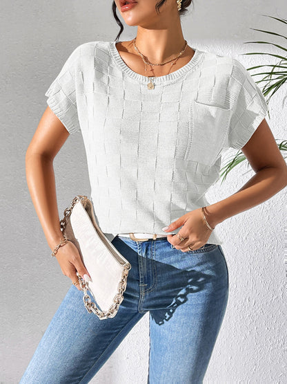 Round Neck Short Sleeve Knit Top