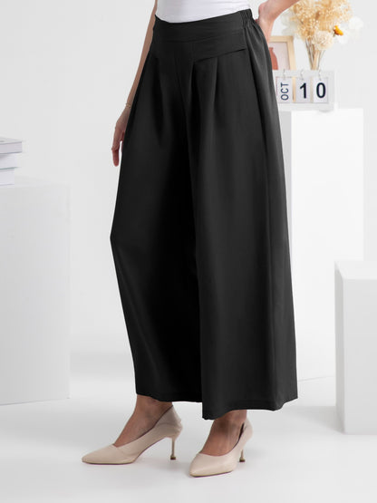 Wide Leg Elastic Waist Pants Black