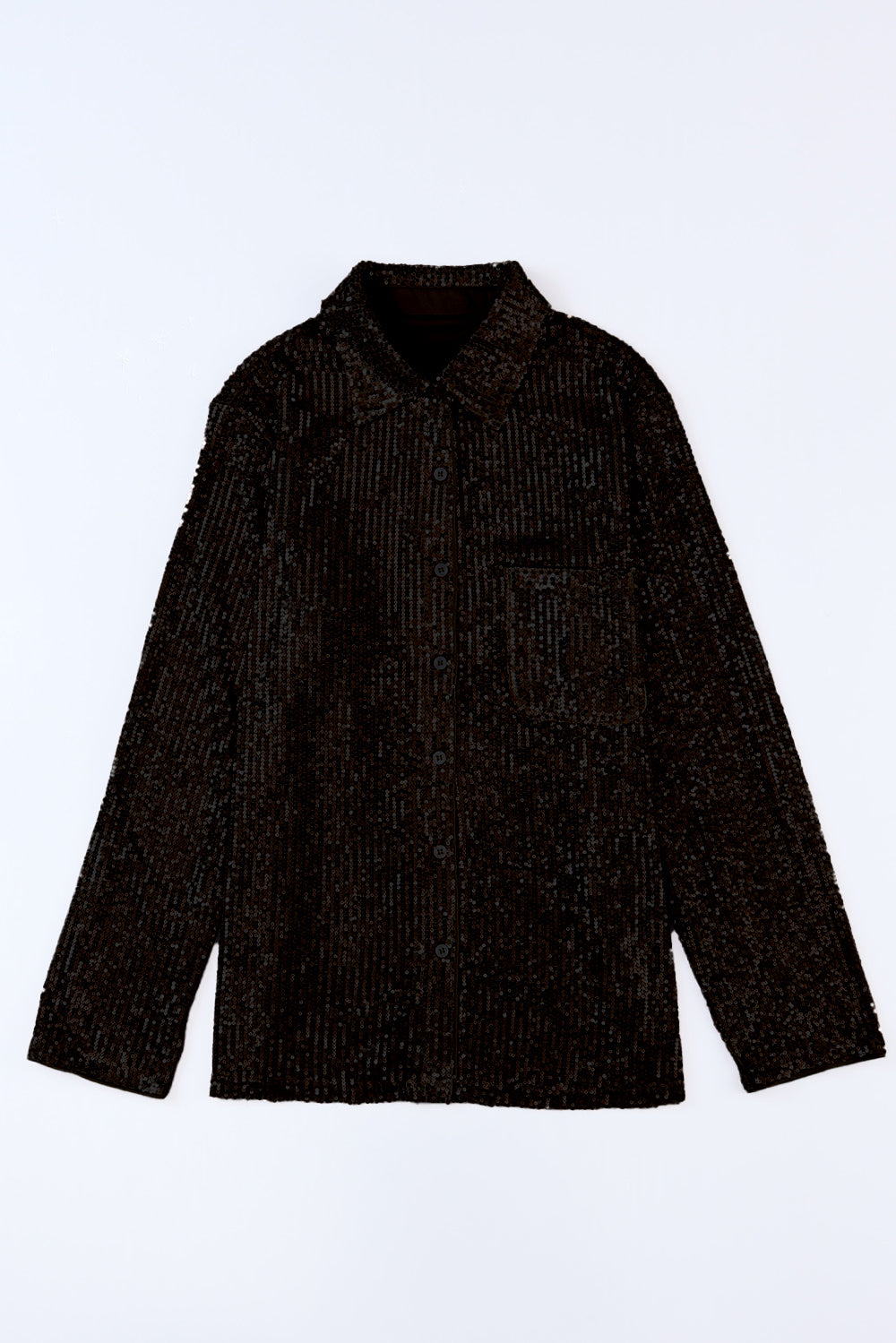 Sequin Button Up Long Sleeve Shirt - Thandynie