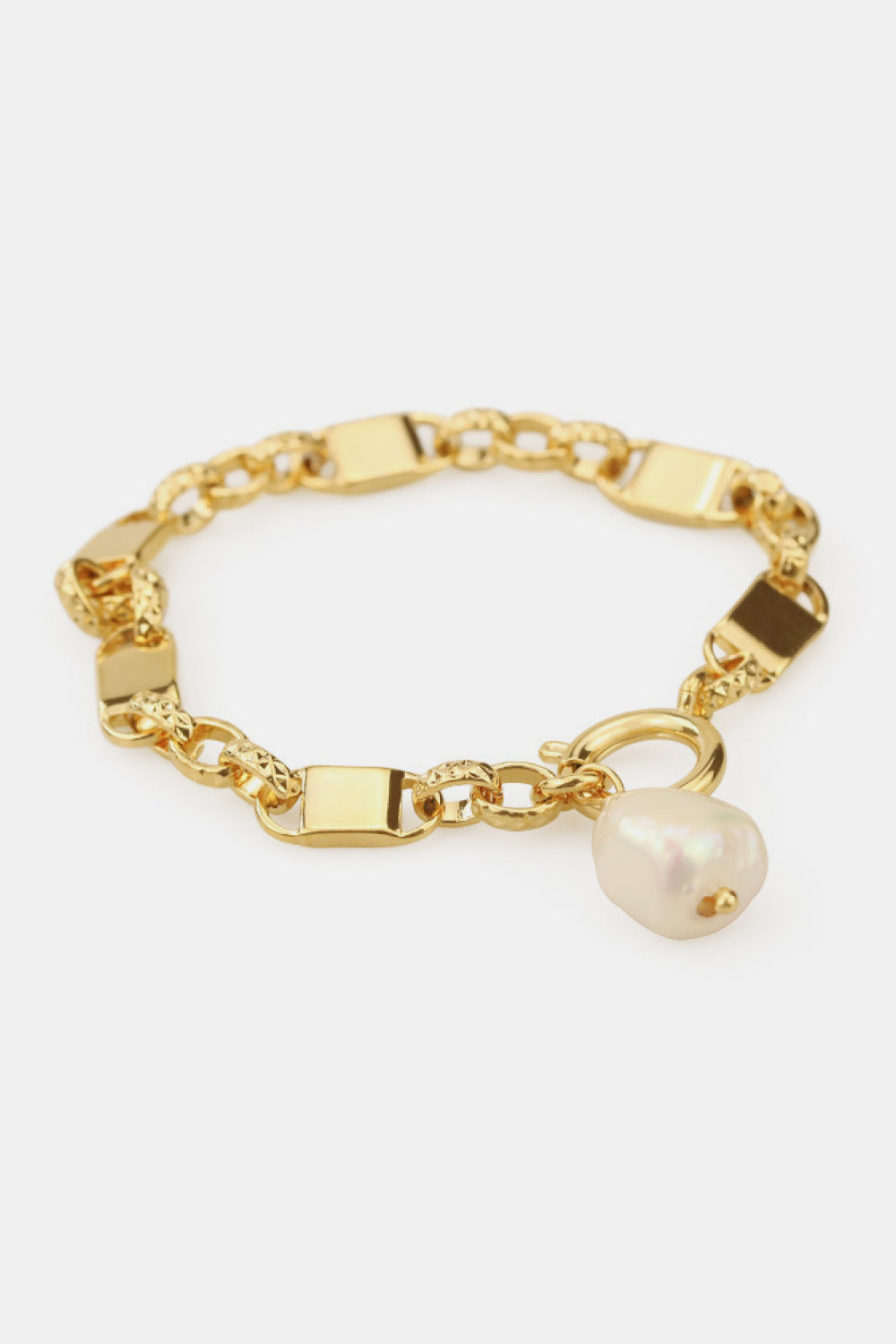 Link Chain Bracelet with Pearl Gold One Size