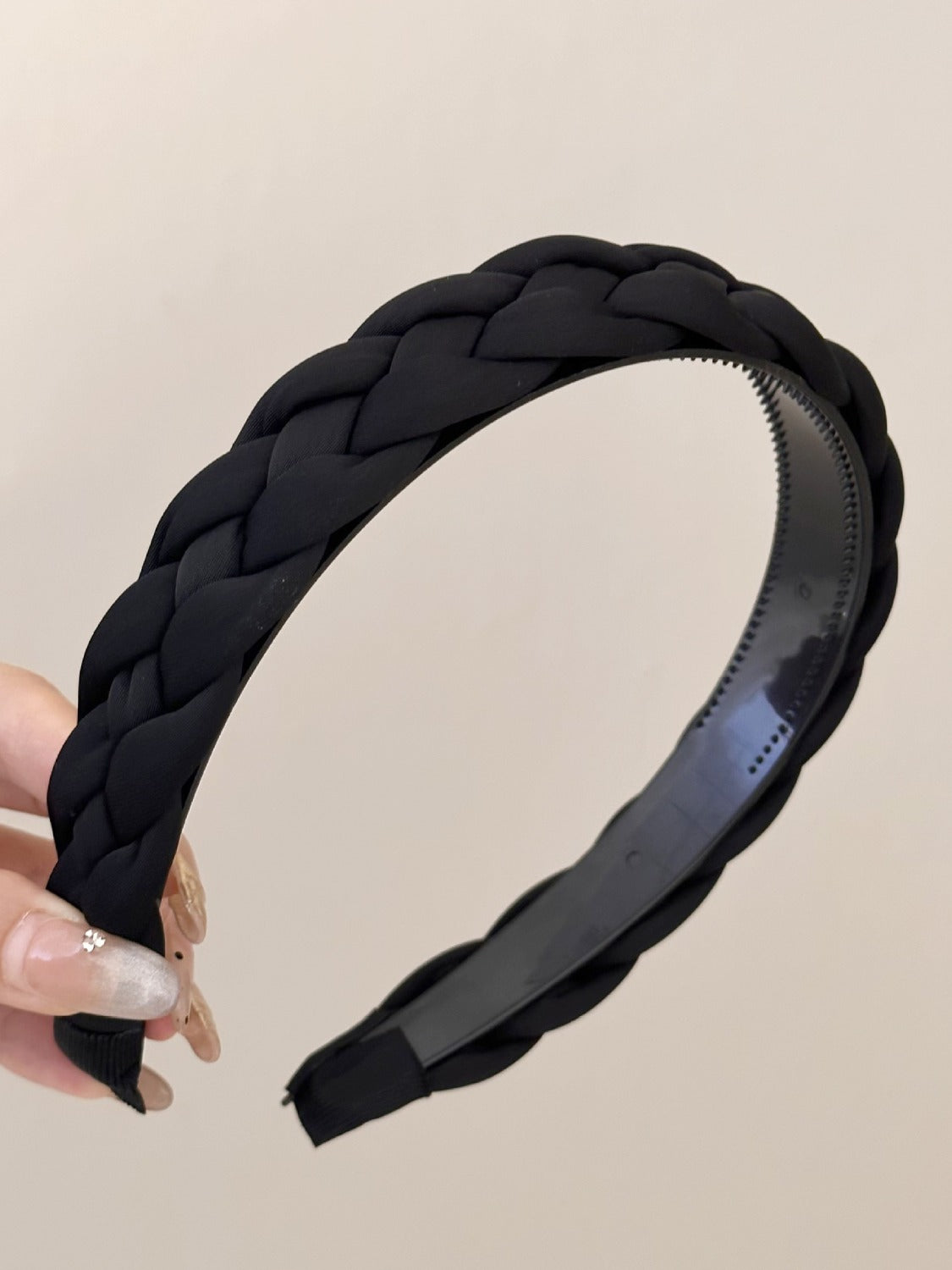 Polyester Braided Wide Headband Black One Size