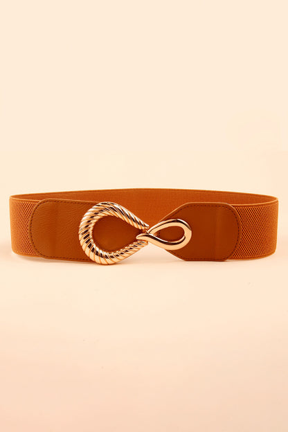 Ribbed Alloy Buckle Elastic Belt Caramel One Size