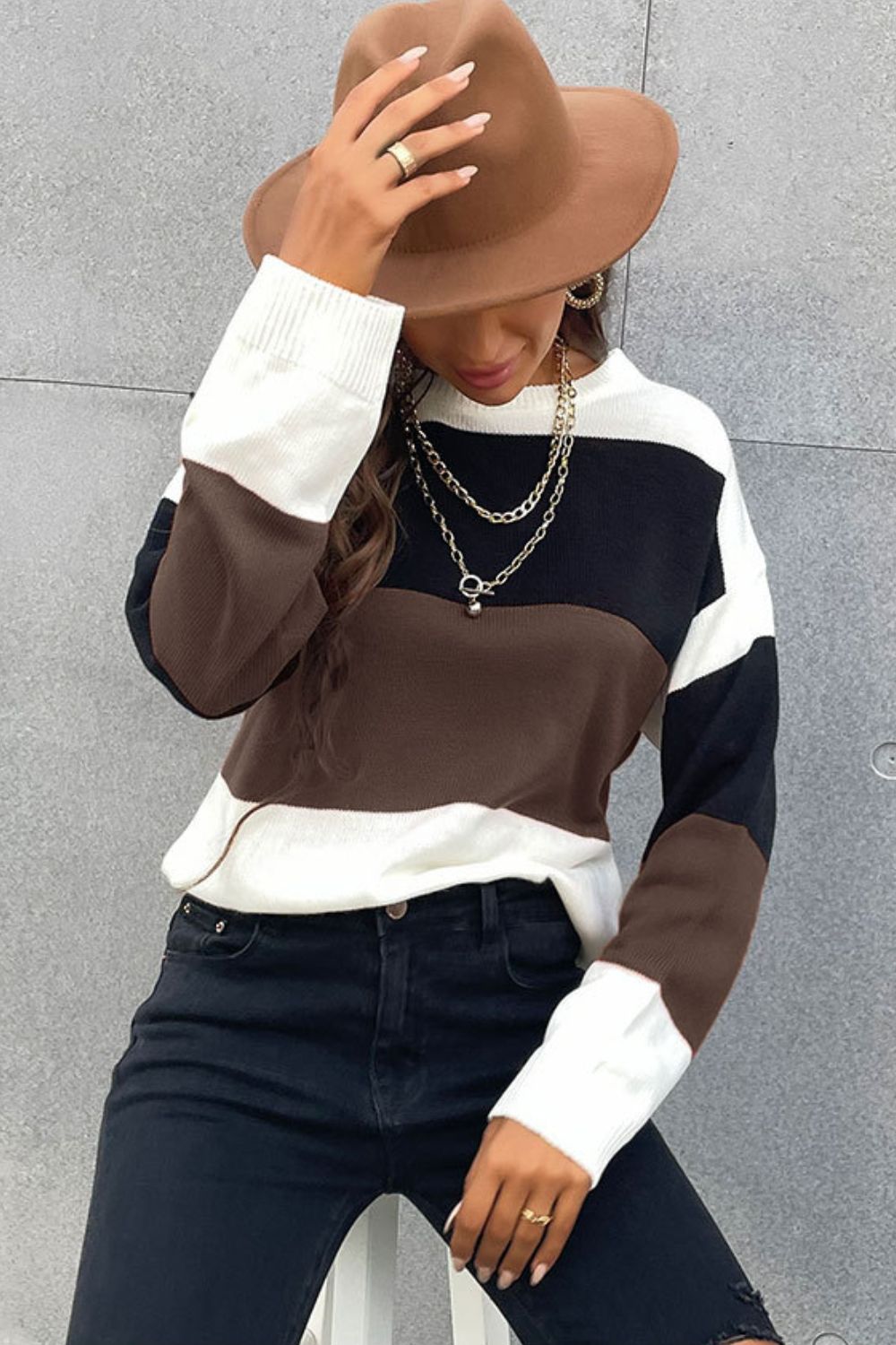 Longing For Fall Color Block Sweater | Cozy Round Neck, Dropped Shoulders & Ribbed Design