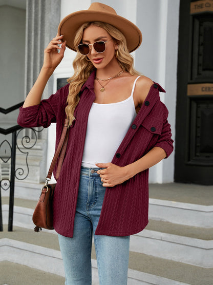 Textured Button Up Dropped Shoulder Shirt