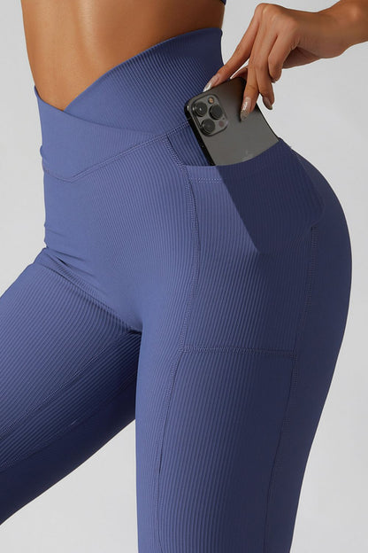 Basic Bae Crossover Waist Active Leggings Dusty Blue