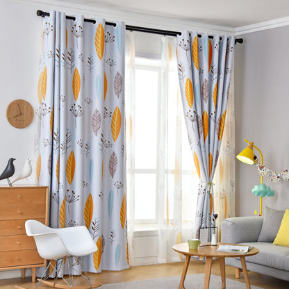 Nordic Style Nordic Leaf Curtain Shading Bedroom Living Room Shading Curtain Finished Simple Modern Nordic Leaves Yellow Cloth Zero Shear Greater Than 1 M