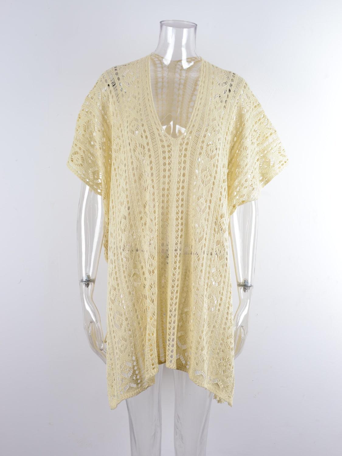 Cutout V-Neck Cover-Up with Tassel