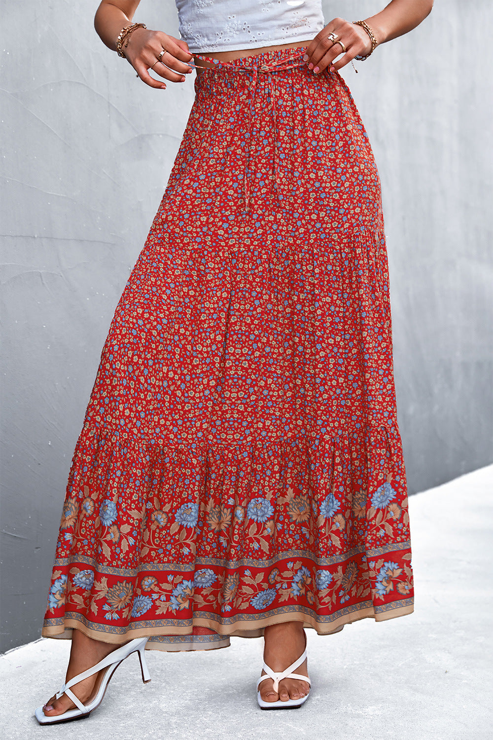 Floral Tied Maxi Skirt - Thandynie