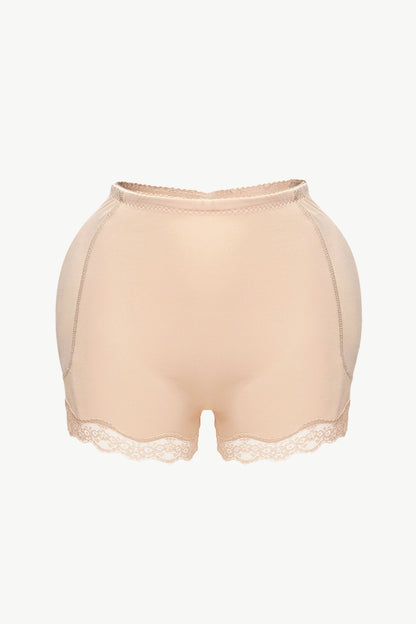 Full Size Lace Trim Shaping Shorts Apricot