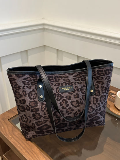 Leopard Polyester Tote Bag Black One Size