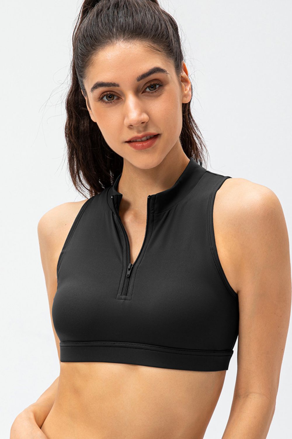 Full Size Cropped Cutout Back Zipper Front Active Tank Top Black