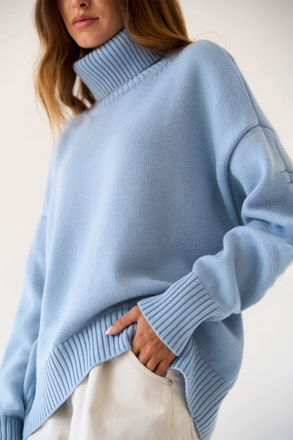 Turtle Neck Dropped Shoulder Sweater