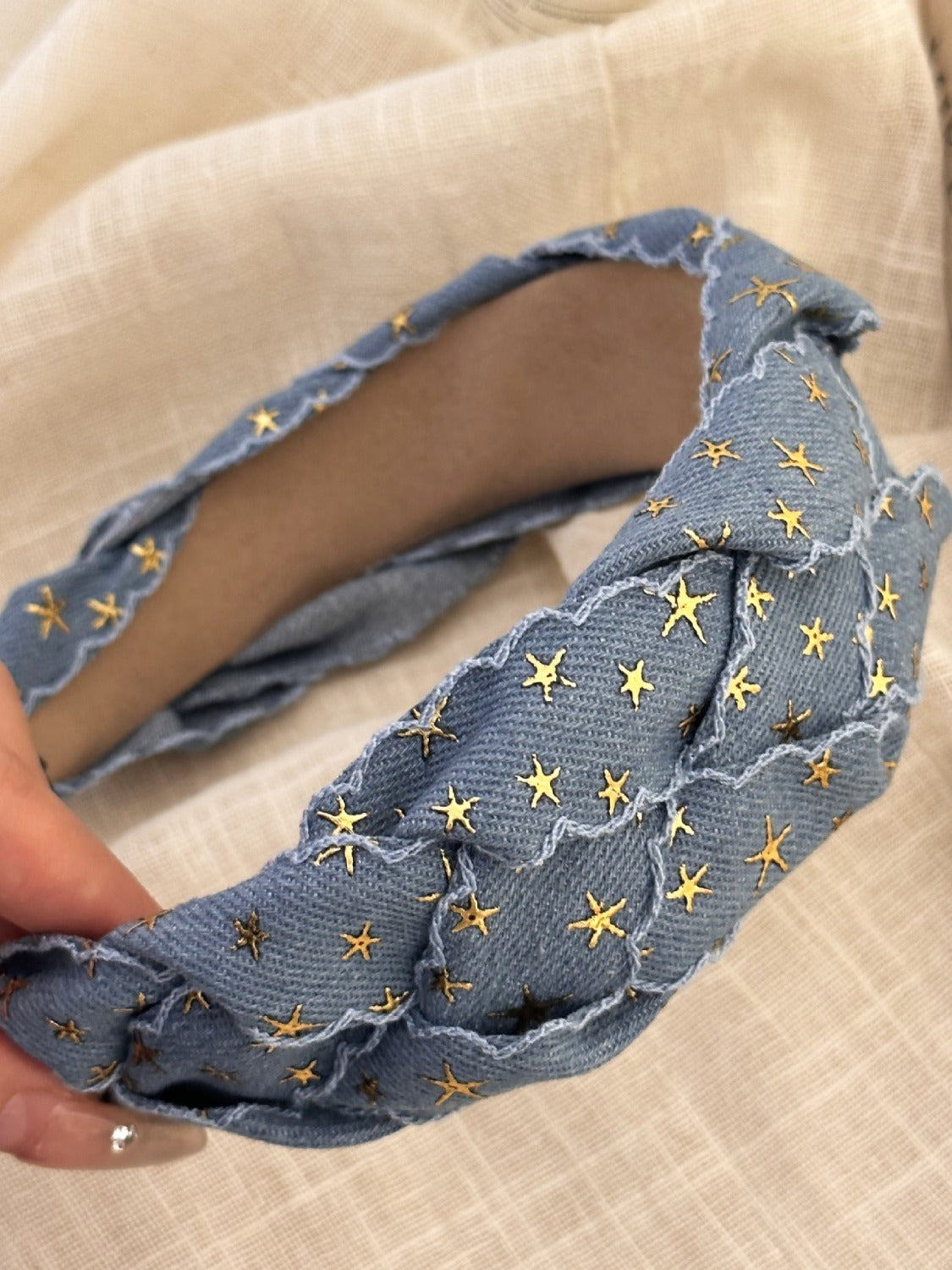 Star Braided Wide Denim Headband Style A One Size