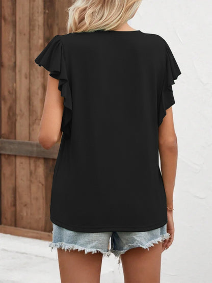 Notched Cap Sleeve T-Shirt Black