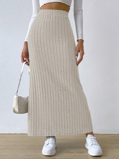 Slit High Waist Skirt Tan