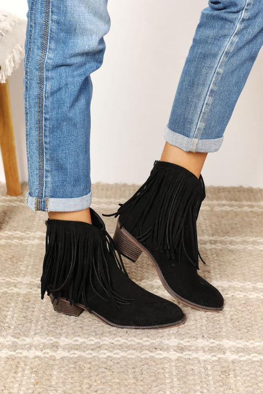 Legend Women's Fringe Cowboy Western Ankle Boots Black