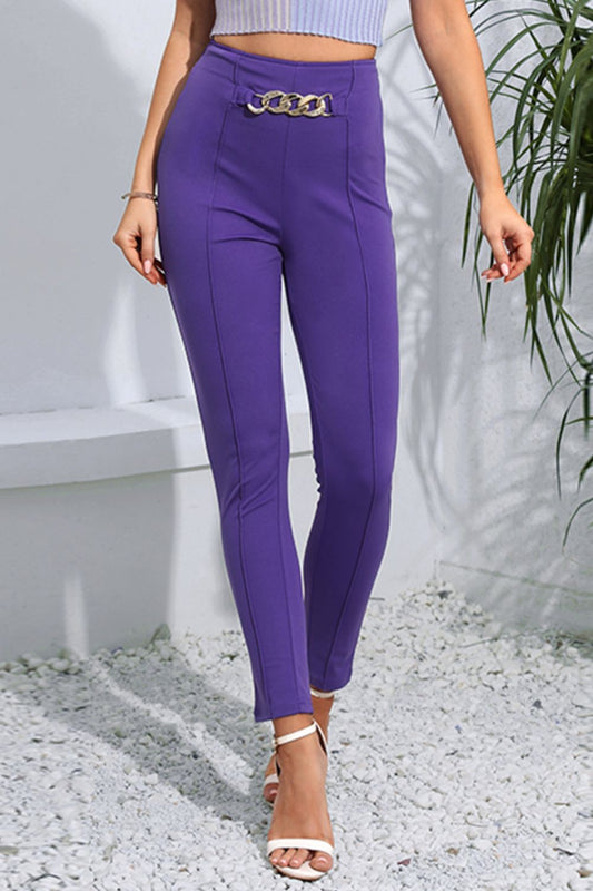 Chain Detail Slim Fit Cropped Pants Electric Purple