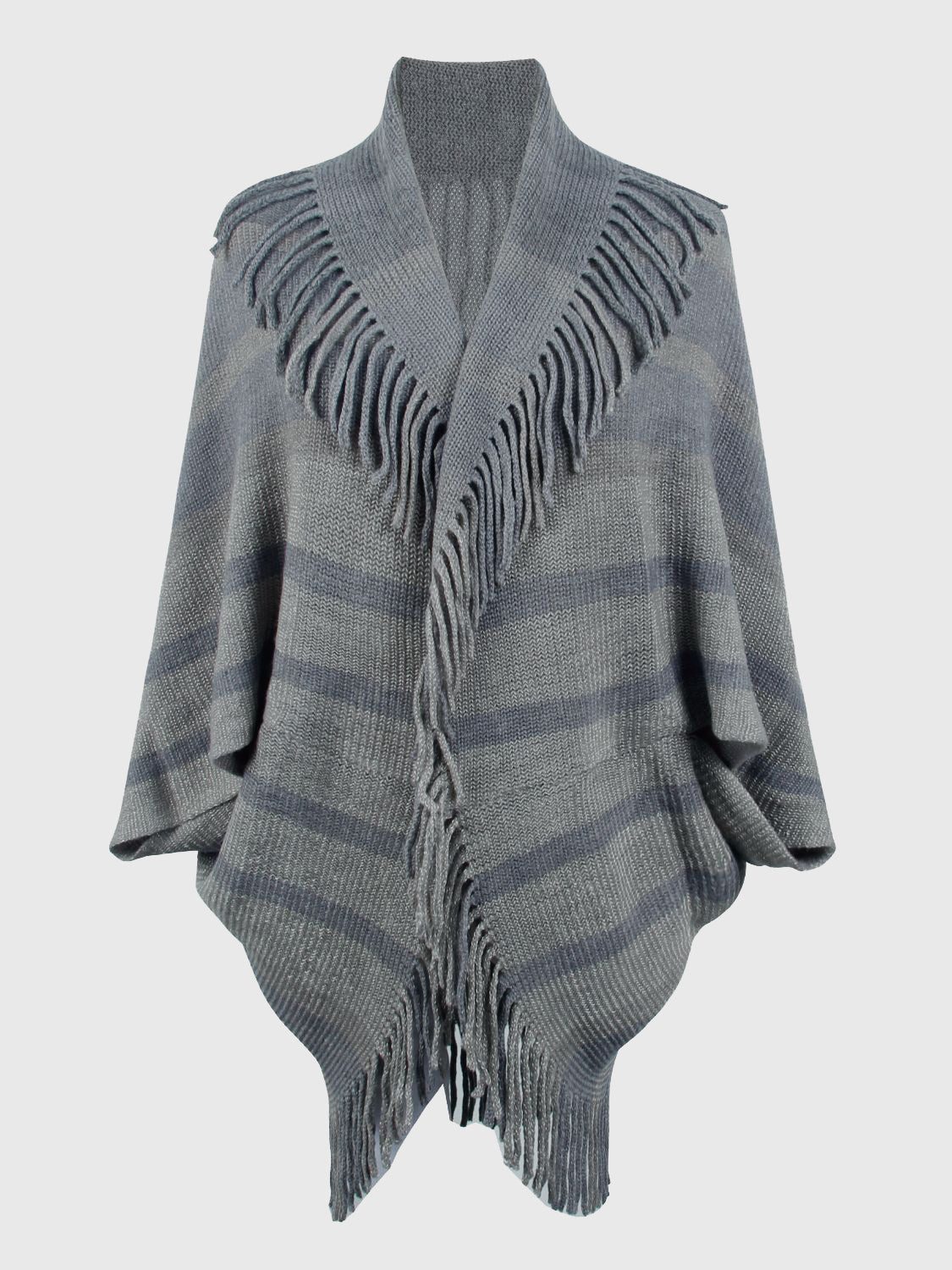 Fringe Detail Open Front Poncho Charcoal One Size