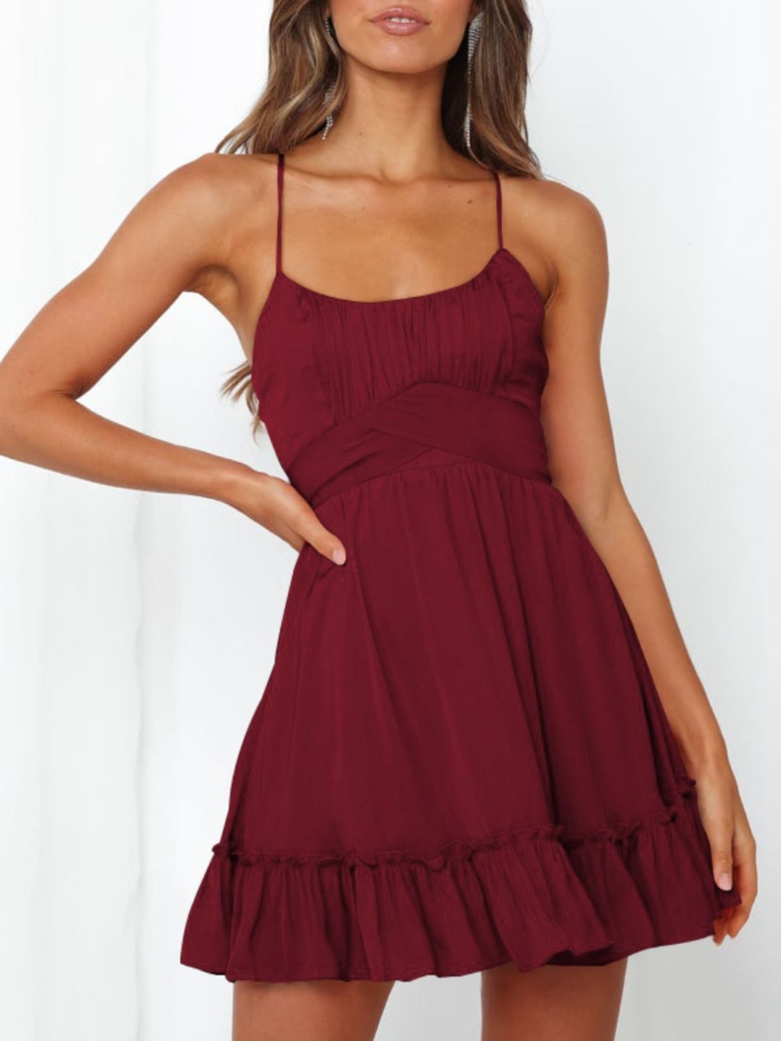 Tied Crisscross Scoop Neck Cami Dress Burgundy