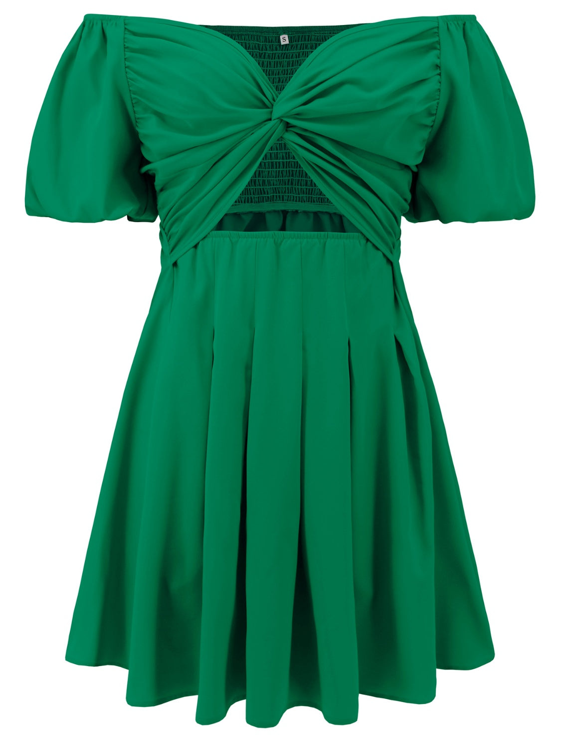 Cutout Twisted Off-Shoulder Short Sleeve Dress Green