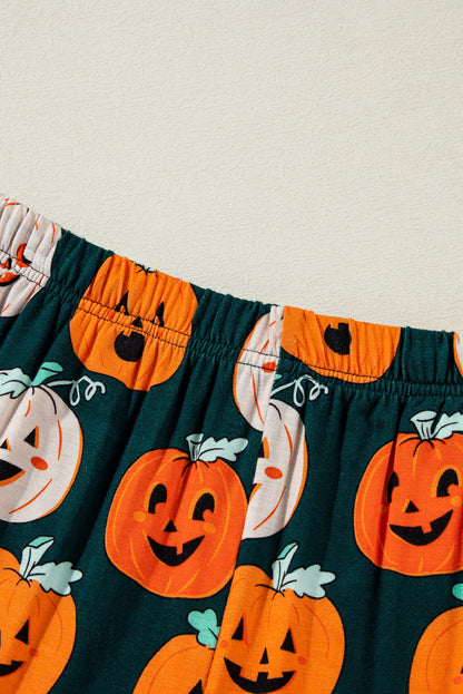 Orange Halloween Pattern Short Sleeve Shirt Pajama Set