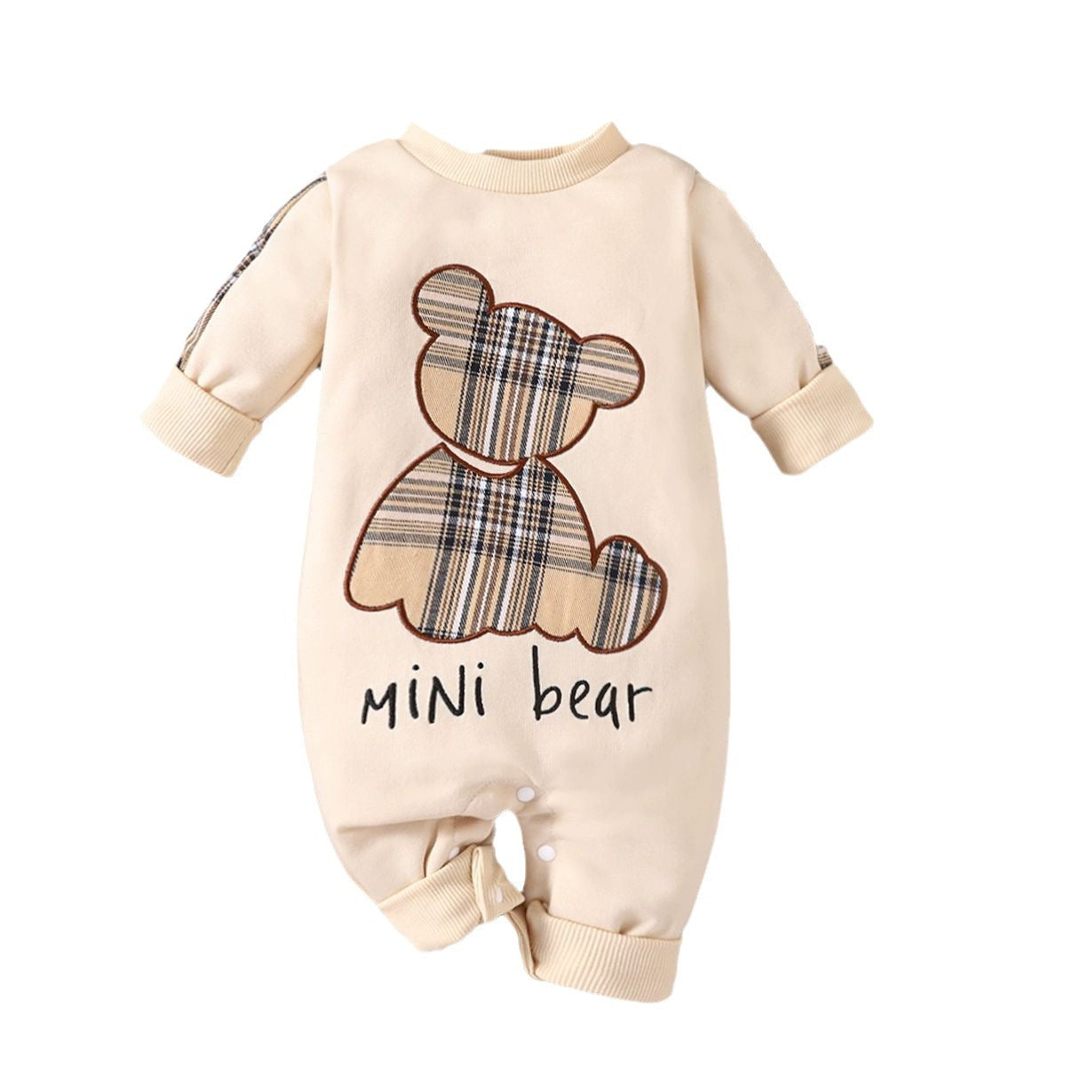 Plaid Patch Bear Long Sleeve Adjustable Overalls