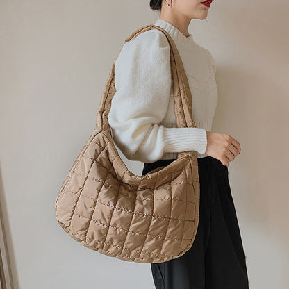 Large Quilted Shoulder Bag Camel One Size