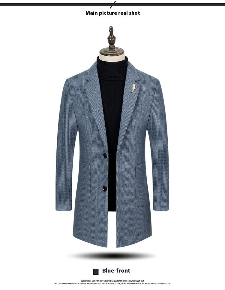 Men's Lapel Herringbone Slim-fit Cashmere Coat