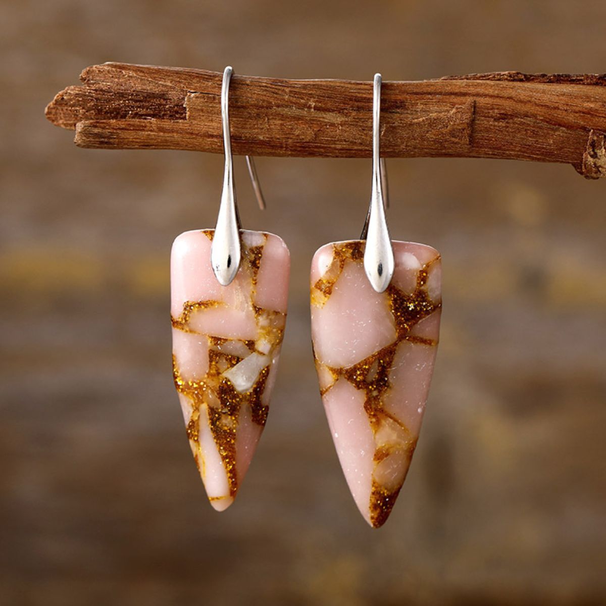 Natural Stone Geometric Shape Earrings - Thandynie