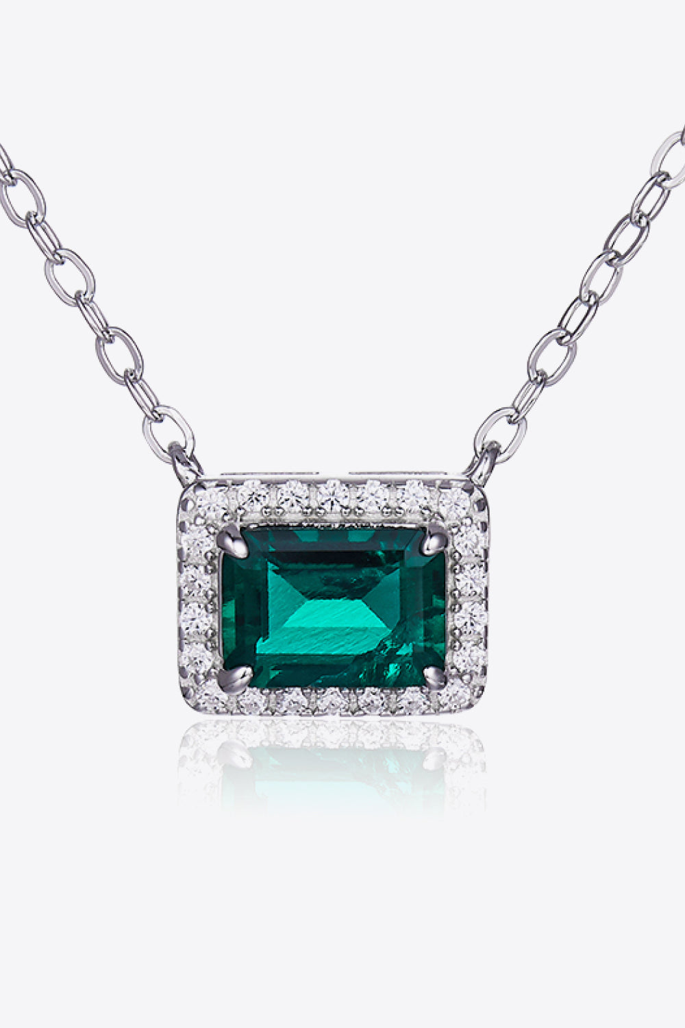 Lab-Grown Emerald Rectangle Pendant Necklace - Thandynie