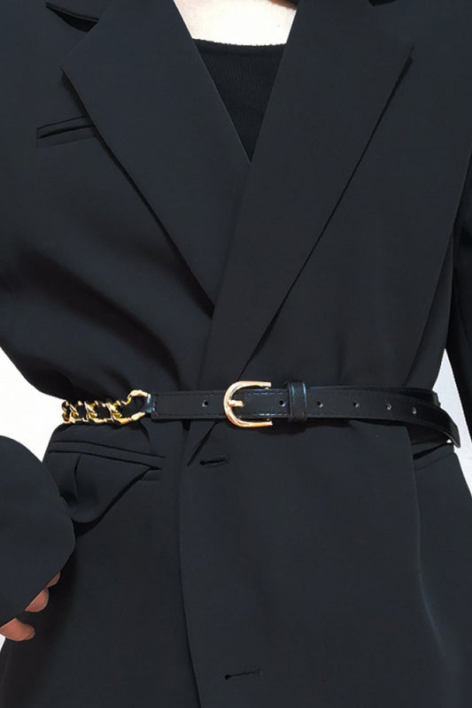 PU Chain Skinny Belt Black One Size