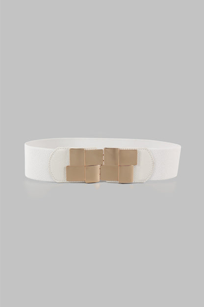 Geometric Buckle Elastic Wide Belt White One Size