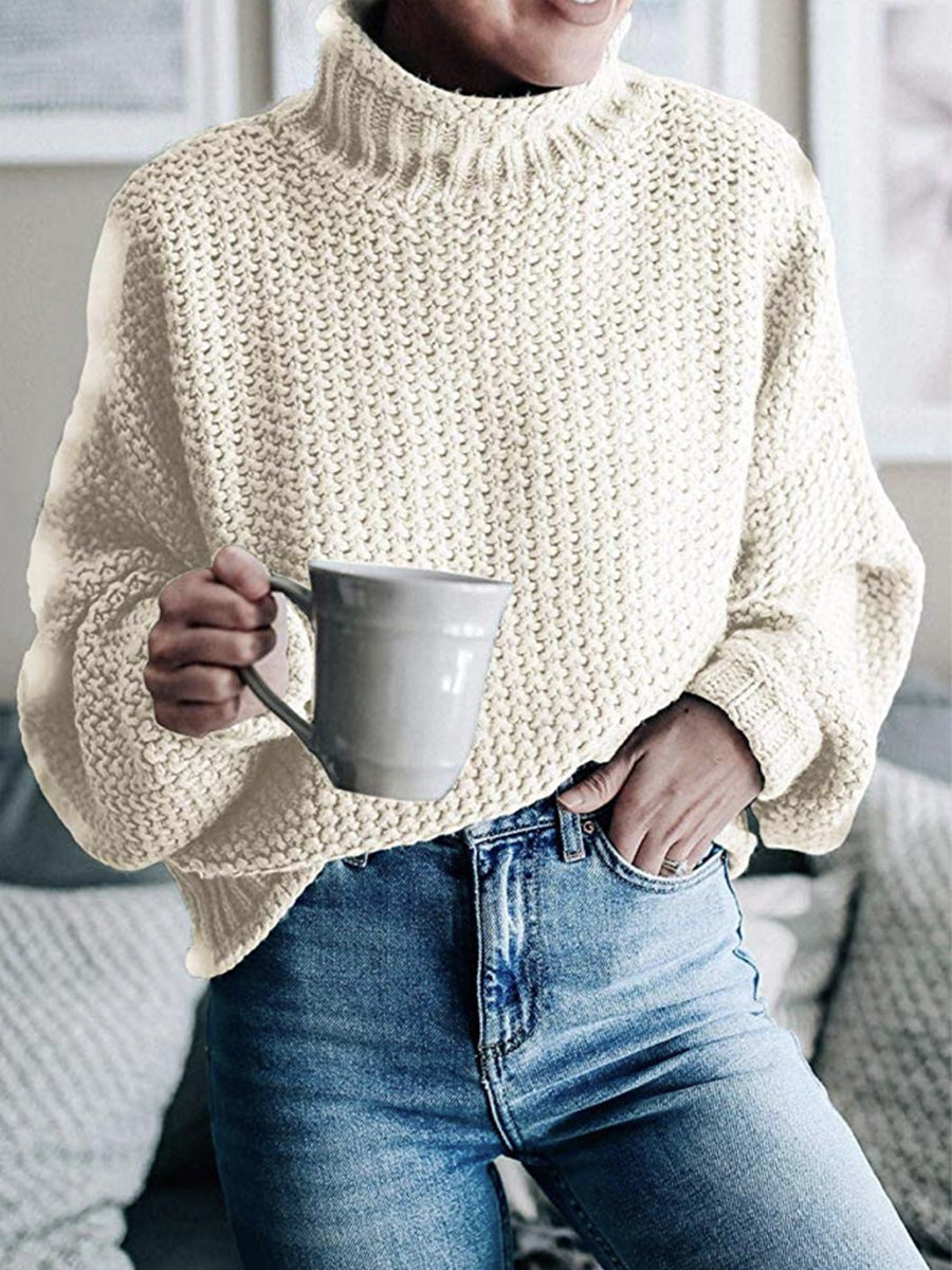 Turtleneck Dropped Shoulder Sweater Cream