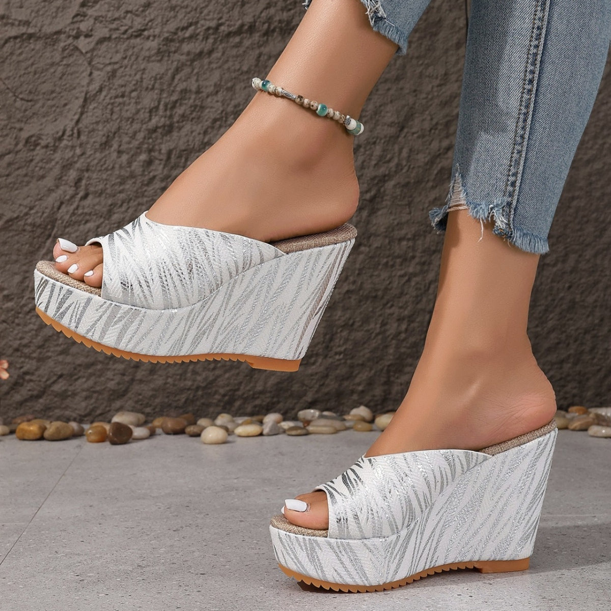 Peep Toe Wedge Sandals - Thandynie