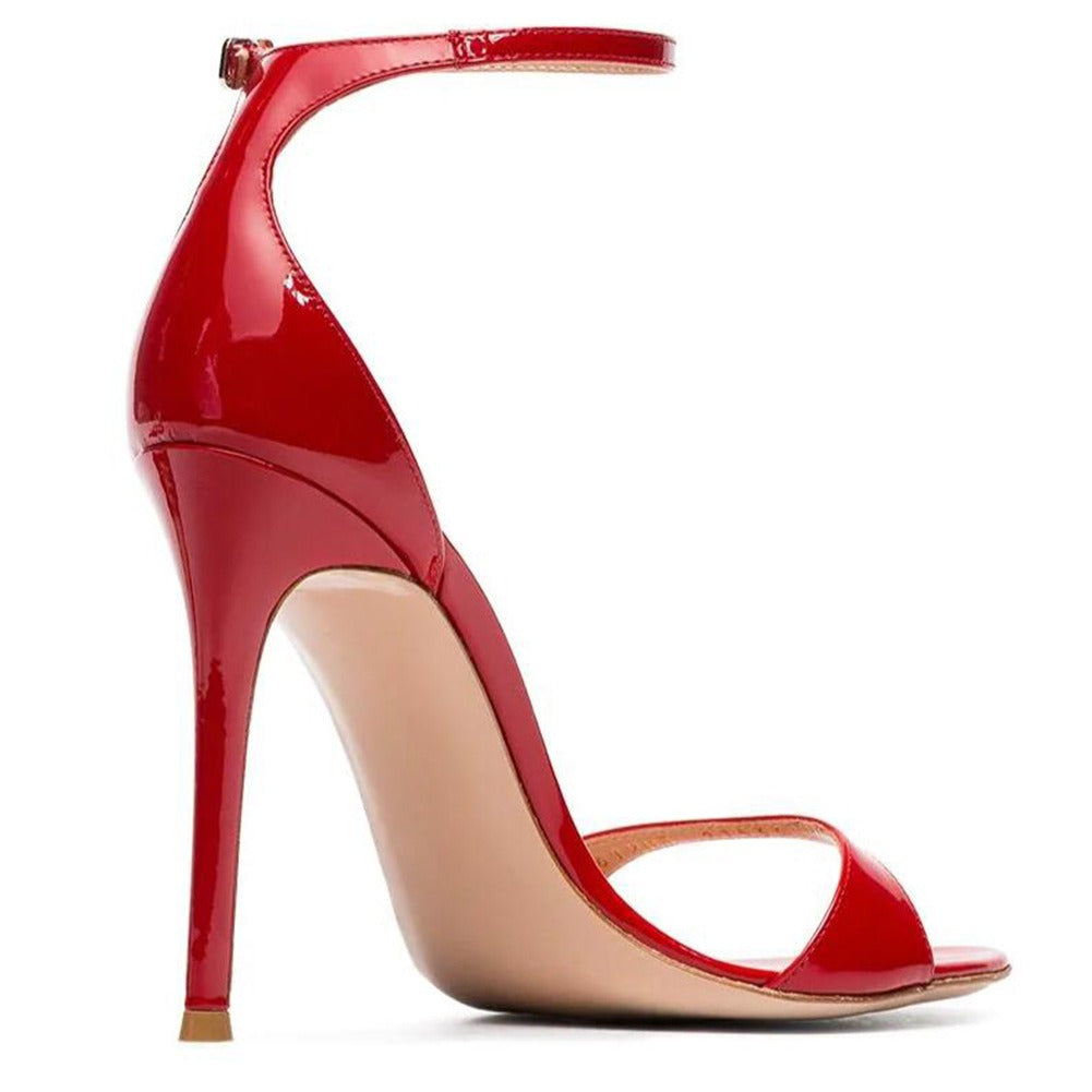 European & American Sexy Red Lacquer Leather Heeled Sandals | Fashionable Women's Shoes