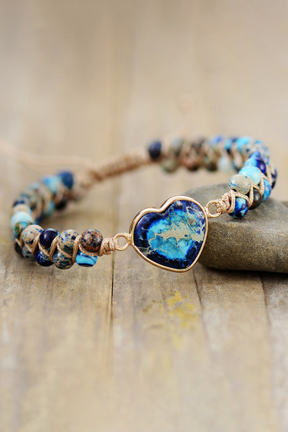 Handmade Heart Shape Natural Stone Bracelet Dark Blue One Size