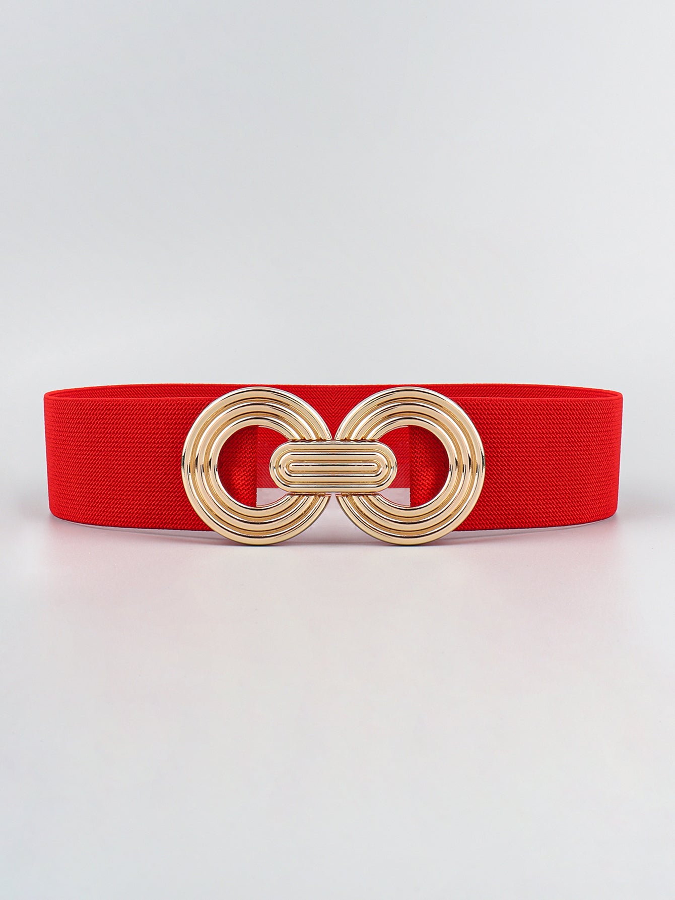 Geometric Buckle Elastic Wide Belt Red One Size