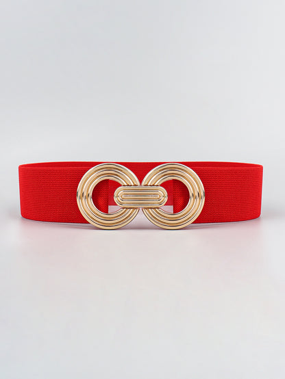 Geometric Buckle Elastic Wide Belt Red One Size