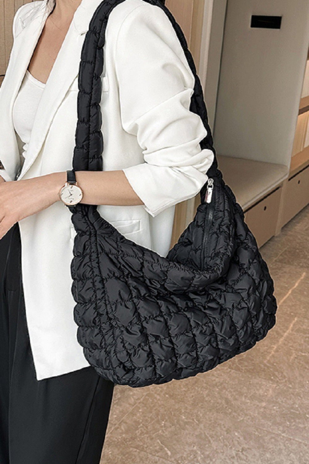 Zenana Puff Quilted Crossbody Bag Black One Size